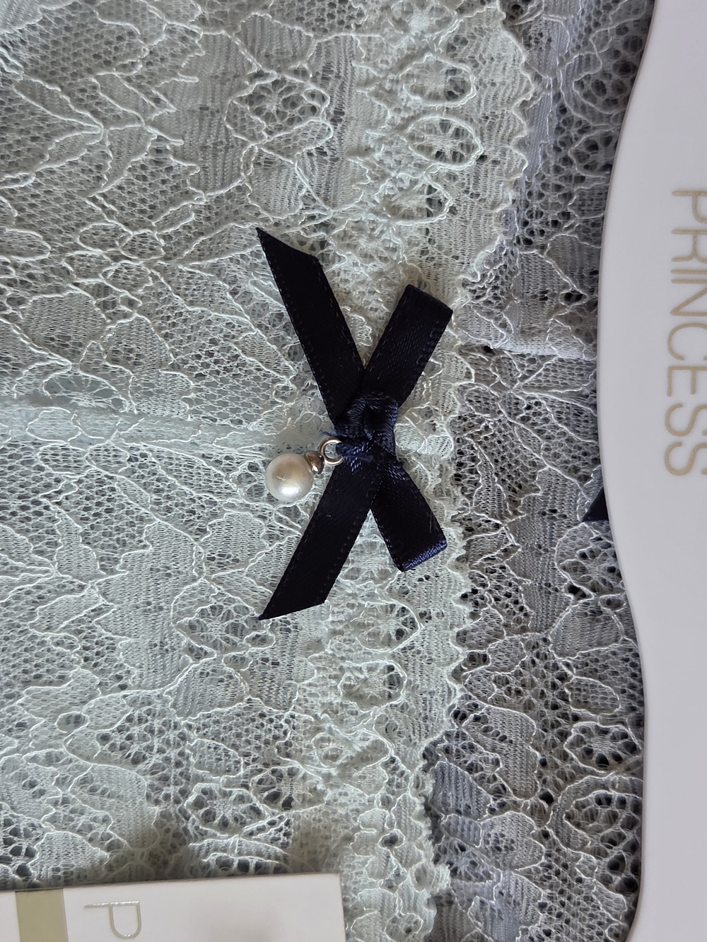 Lace Lingerie with Pearl Charm and Navy Bow